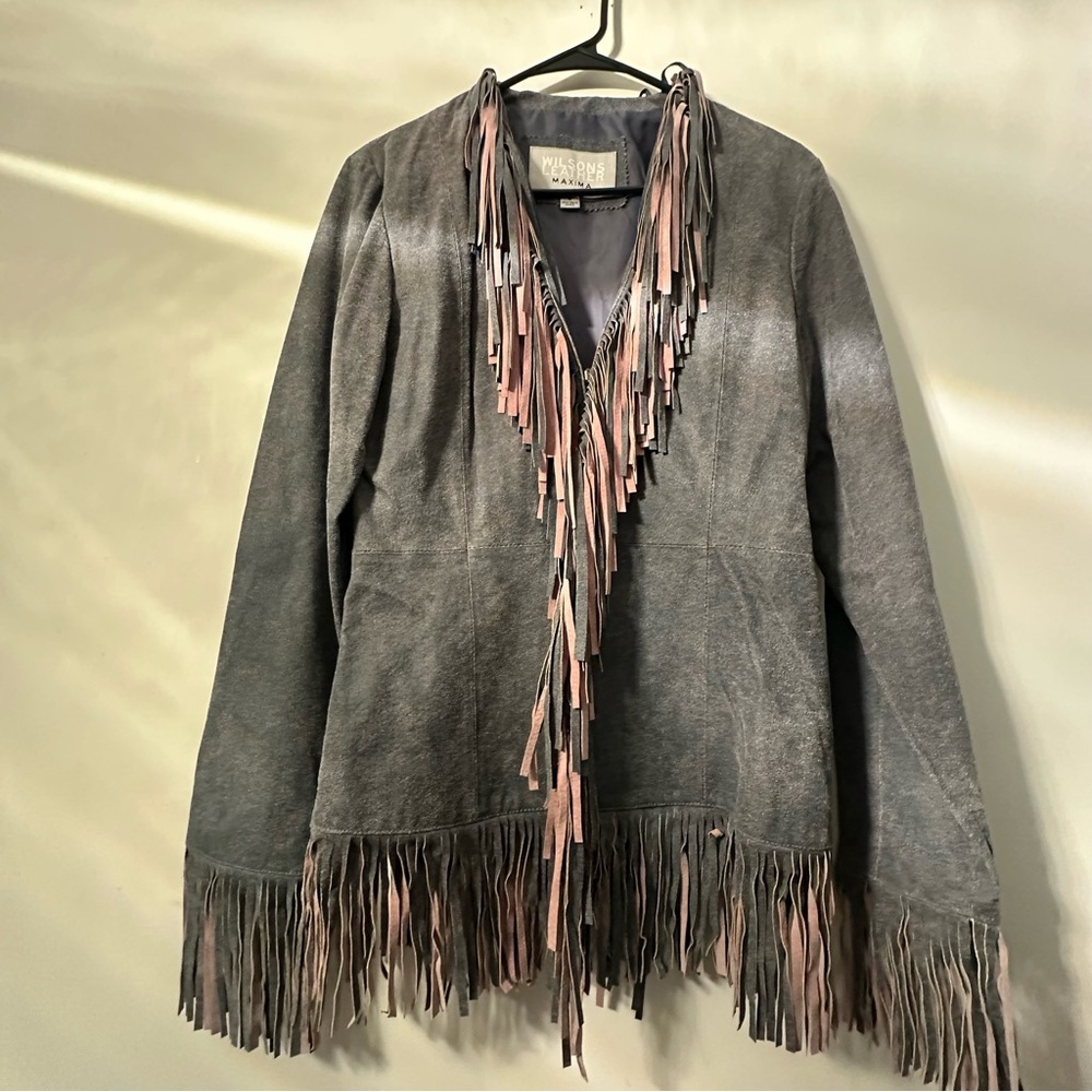 Wilsons Leather Gray Fringe Jacket - Picture 12 of 15
